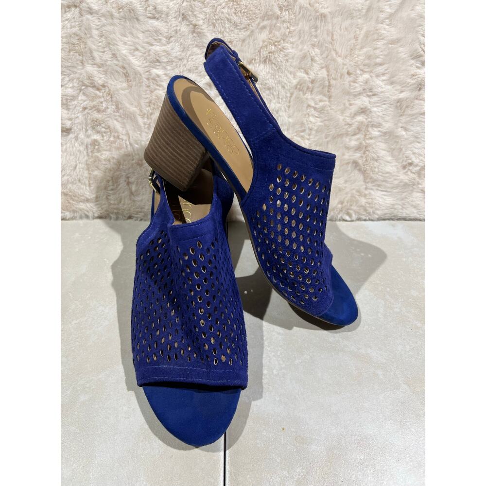 Franco Sarto Women’s Size 7 Blue Suede Peep Toe Heels Sandals EUC